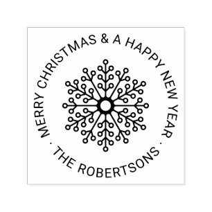 Round Modern Snowflake Custom Merry Christmas Self-inking Stamp