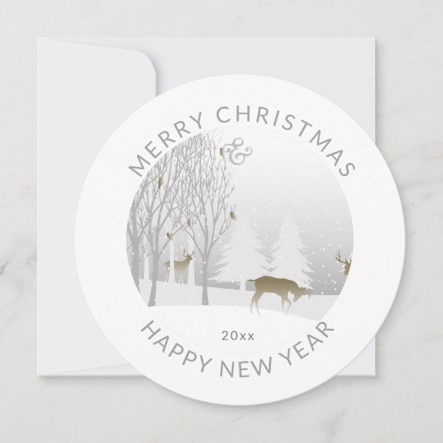 Round  Modern | White Winter Woodland | Christmas  Holiday Card (Front)
