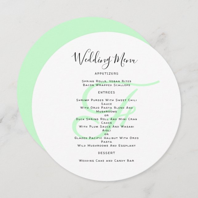 Round Monogram Wedding Menu Template (Front/Back)