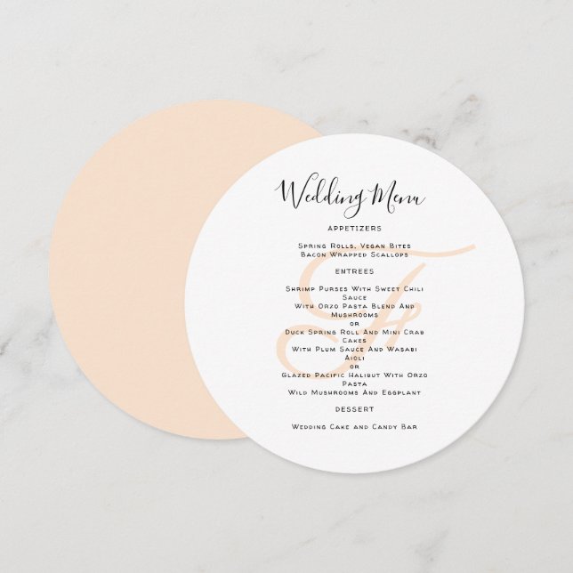 Round Monogram Wedding Menu Template (Front/Back)