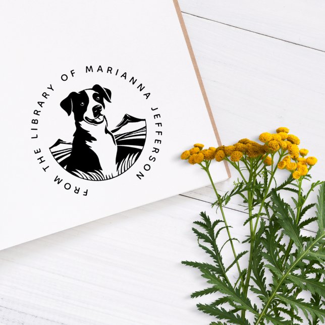 Round Mountains Dog Custom Library Book Self-inking Stamp (Creator Uploaded)