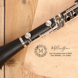 Round Musical Notes Name Script & Return Address Self-inking Stamp