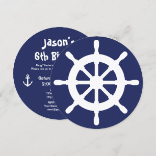 Round nautical kids Birthday party invitations