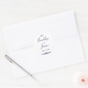 Round Nautical Wedding Stickers With Anchors