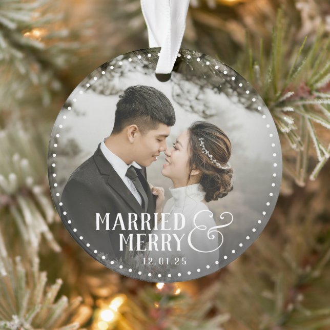 Round Newly weds Married & Merry Acrylic Ornament (Tree)