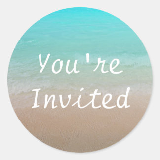 Round Ocean and Beach You're Invited Sticker
