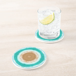 Round Ocean Waves Teal and Turquoise Coaster