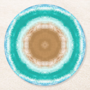 Round Ocean Waves Teal and Turquoise   Paper Coaster