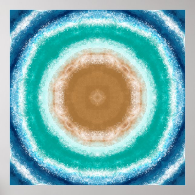 Round Ocean Waves Teal and Turquoise   Poster (Front)