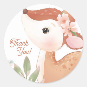 Round Oh Deer Thank You Party Favor Square Sticker