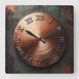 round old copper plate square wall clock