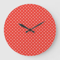 Round or Square Wall Clock, Red, White Polka Dots