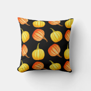 Round Orange and yellow pumpkin. Seamless watercol Cushion
