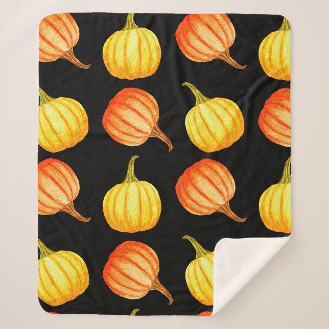 Round Orange and yellow pumpkin. Seamless watercol Sherpa Blanket (Front)