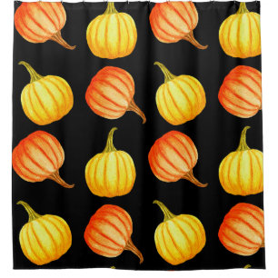 Round Orange and yellow pumpkin. Seamless watercol Shower Curtain