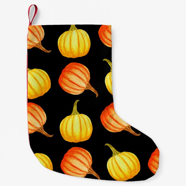 Round Orange and yellow pumpkin. Seamless watercol Small Christmas Stocking (Front)