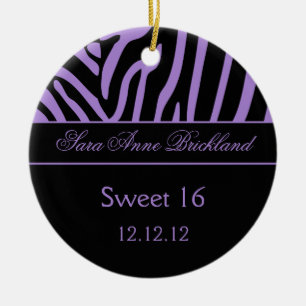 Round Ornament Purple Black Zebra Sweet 16