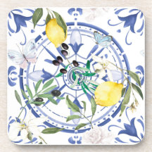 Round,ornate ,Spanish tile ,mediterranean ,lemon,