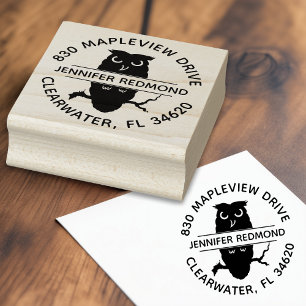 Round Owl Lover's Return Address Rubber Stamp