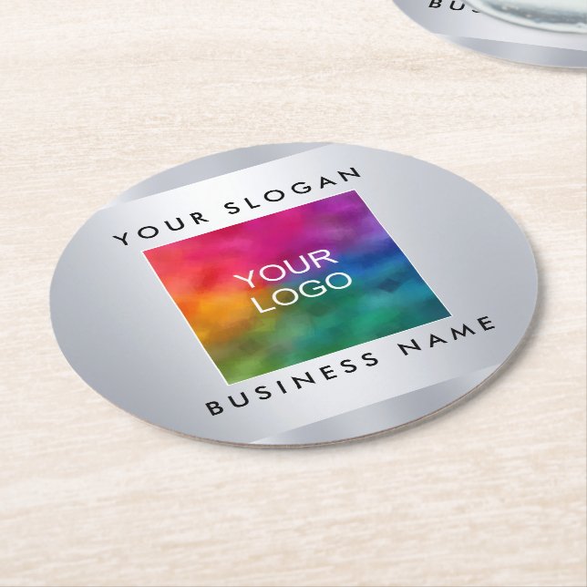 Round Paper Coaster Add Logo Faux Silver Template (Angled)