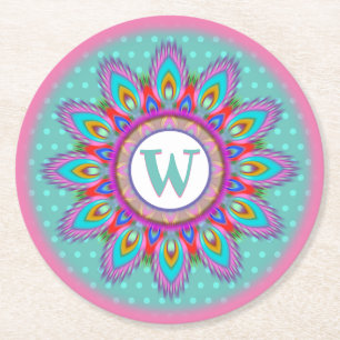 Round paper coaster psychedelic custom initials