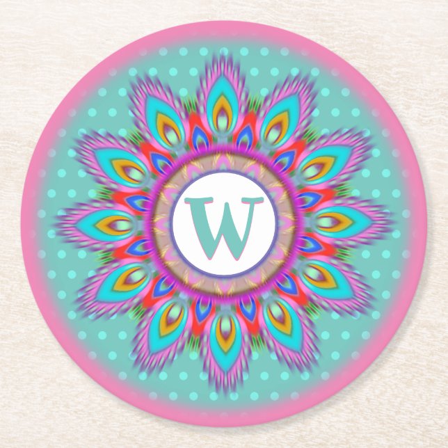 Round paper coaster psychedelic custom initials (Front)