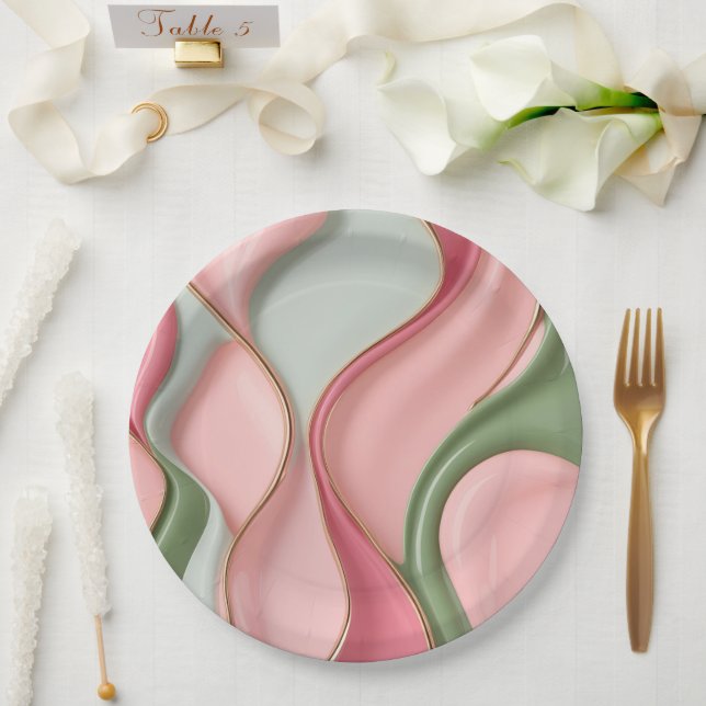 Round paper plate in stylish abstract graphic (Wedding)