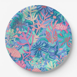 Round paper plate in stylish graphic
