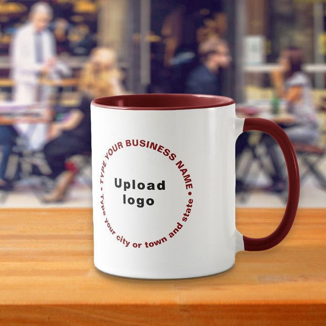 Round Pattern Business Brand Texts on Maroon Combo Mug (Build brand name awareness. Round pattern business brand texts on maroon combo mug.)