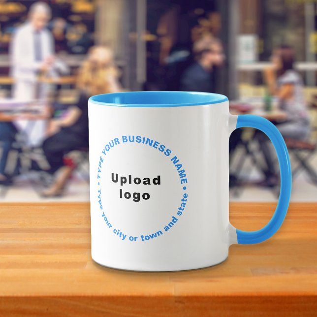 Round Pattern Business Texts on Light Blue Combo Mug (Build brand name awareness. Round pattern business brand texts on light blue combo mug.)