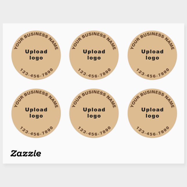 Round Pattern Phone Number Texts on Light Brown Classic Round Sticker (Sheet)