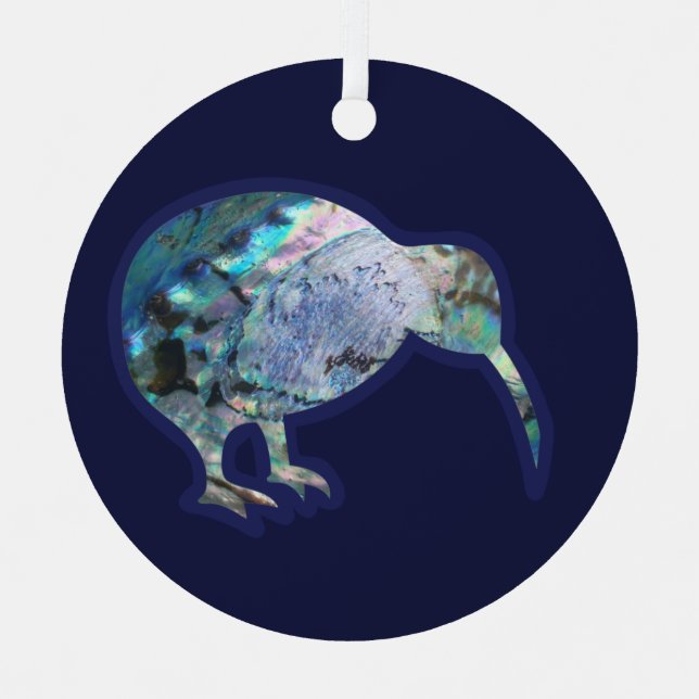Round Pāua Kiwi Bird Christmas Decoration (Front)