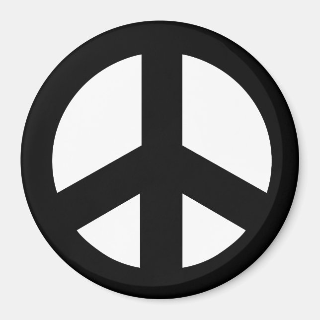Round Peace Sign Magnet, Black on White Magnet (Front)