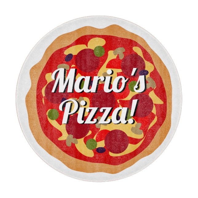 Round pepperoni pizza Italian food custom glass Cutting Board (Front)