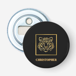 Round Personalised Gold Tiger Bottle Opener