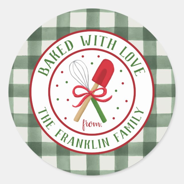 Round Personalised Holiday Baked with Love  Classic Round Sticker (Front)