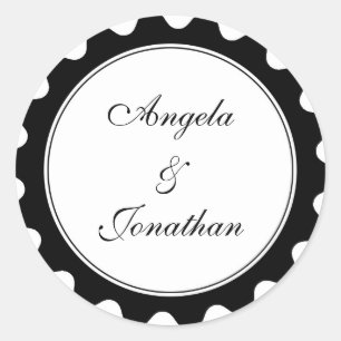 Round petal black wedding favour name tag label