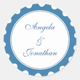 Round petal true blue wedding favour name tag labe
