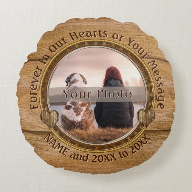 Round Photo and Personalised Memorial Pillow (Front)
