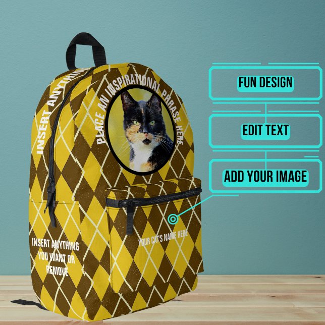 Round Photo and Text Argle Pattern Cat Printed Backpack (Please enjoy our cat backpack)