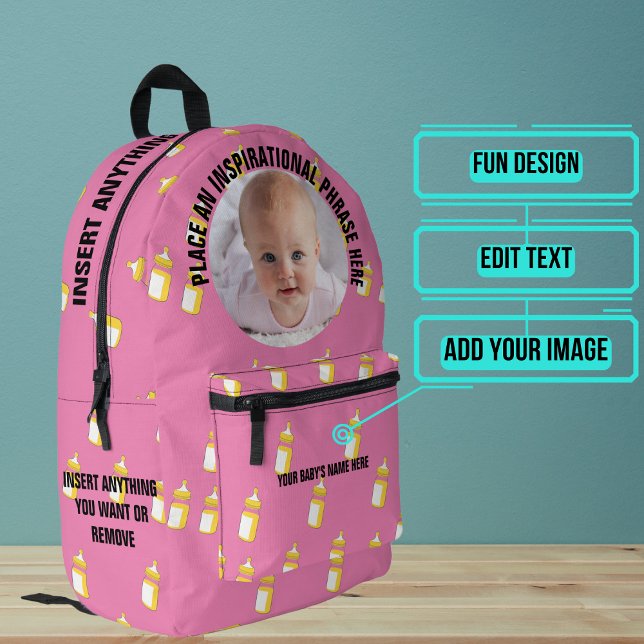 Round Photo and Text Pink Bottles Baby Printed Backpack (Please enjoy our baby backpack)