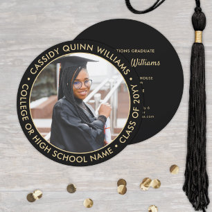 Round Photo Black and Gold Graduation Invitation