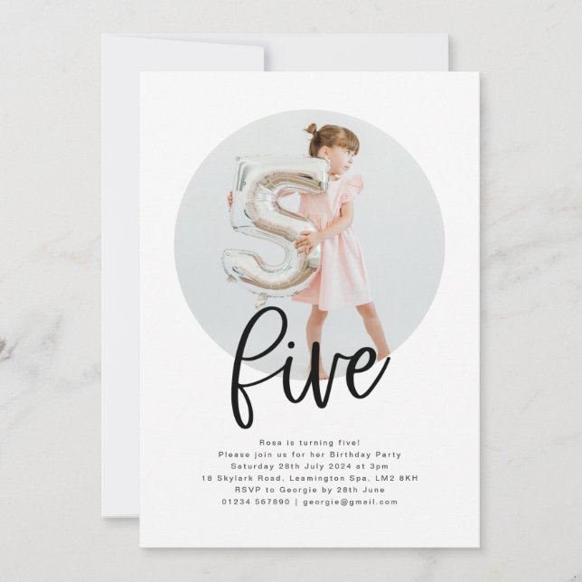 Round Photo Five Birthday Invitation (Front)