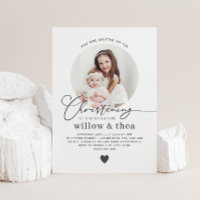 Round Photo Joint Girls Christening Invitation