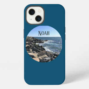 Round Photo of Atlantic Ocean Rocky Shore Blue iPhone 13 Case