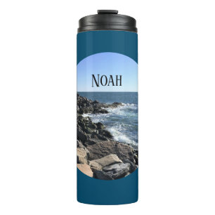 Round Photo of Atlantic Ocean Rocky Shore Sea Thermal Tumbler