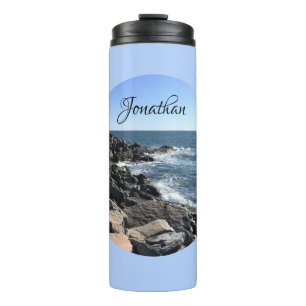 Round Photo of Atlantic Ocean Rocky Shoreline Sea  Thermal Tumbler
