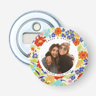 Round Photo Pretty Wildflower Frame with Text Bottle Opener
