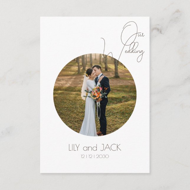 Round Photo Save the Date Minimalist Enclosure Car (Front)