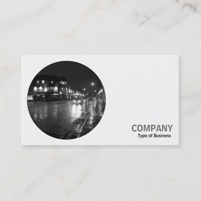 Round Photo - Wet Road at Night B&W Business Card (Front)